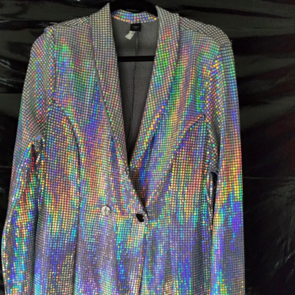 3XL PLUS SIZE Metallic Sequin Foil Fabric Iridescent Blazer